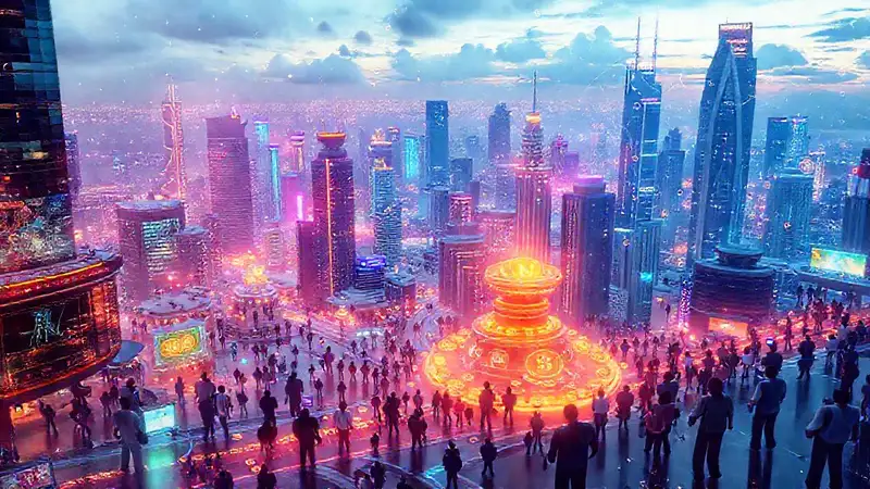 Ciudad futurista, datos y transacciones seguras